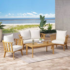 4-Piece Acacia Wood Patio Furniture Set with Cushions