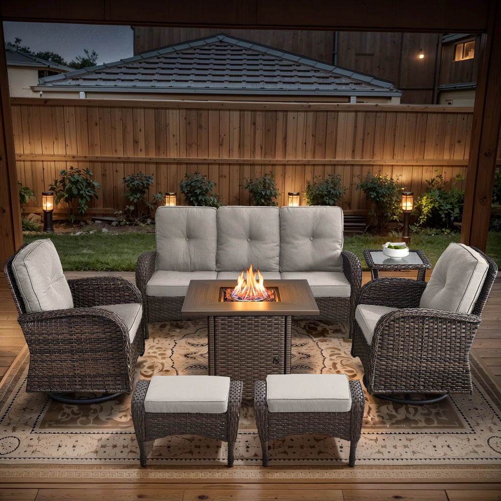 Outdoor Fire Pit Conversation Set, 3-Seat Sofa & Chairs Patio Furniture Set