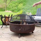 Cosmic 42 In. X 23 In. Large round Steel Wood Burning Fire Pit with Spark Screen