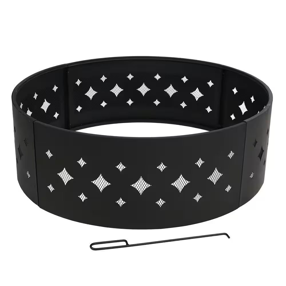 36 In. round Heavy-Duty Steel Diamond Wood Burning Fire Pit Ring