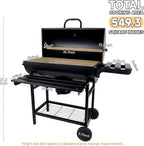 Charcoal BBQ Grills Outdoor: Spacious Barrel Barbecue Grill with Side Front Table Premium BBQ Smoker Combo for Backyard Cooking