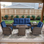 Outdoor Fire Pit Conversation Set, 3-Seat Sofa & Chairs Patio Furniture Set
