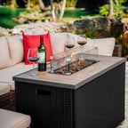 43 Inch Fire Pit for Outdoor - 50,000 BTU Outdoor Propane Fire Pit Table with Lid, Rain Cover & Lava Rocks - Patio Fire Pit Table with Tempered Glass for Backyard Gatherings - Black