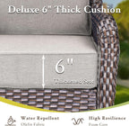 Luxury High Back Outdoor Furniture with 6-Inch Extra Thick Cushions, Patio Furniture Set with Fire Pit Table & Swivel Chairs, 9 PCS Wicker Conversation Set for Yard, Deck, Poolside, Brown/Beige