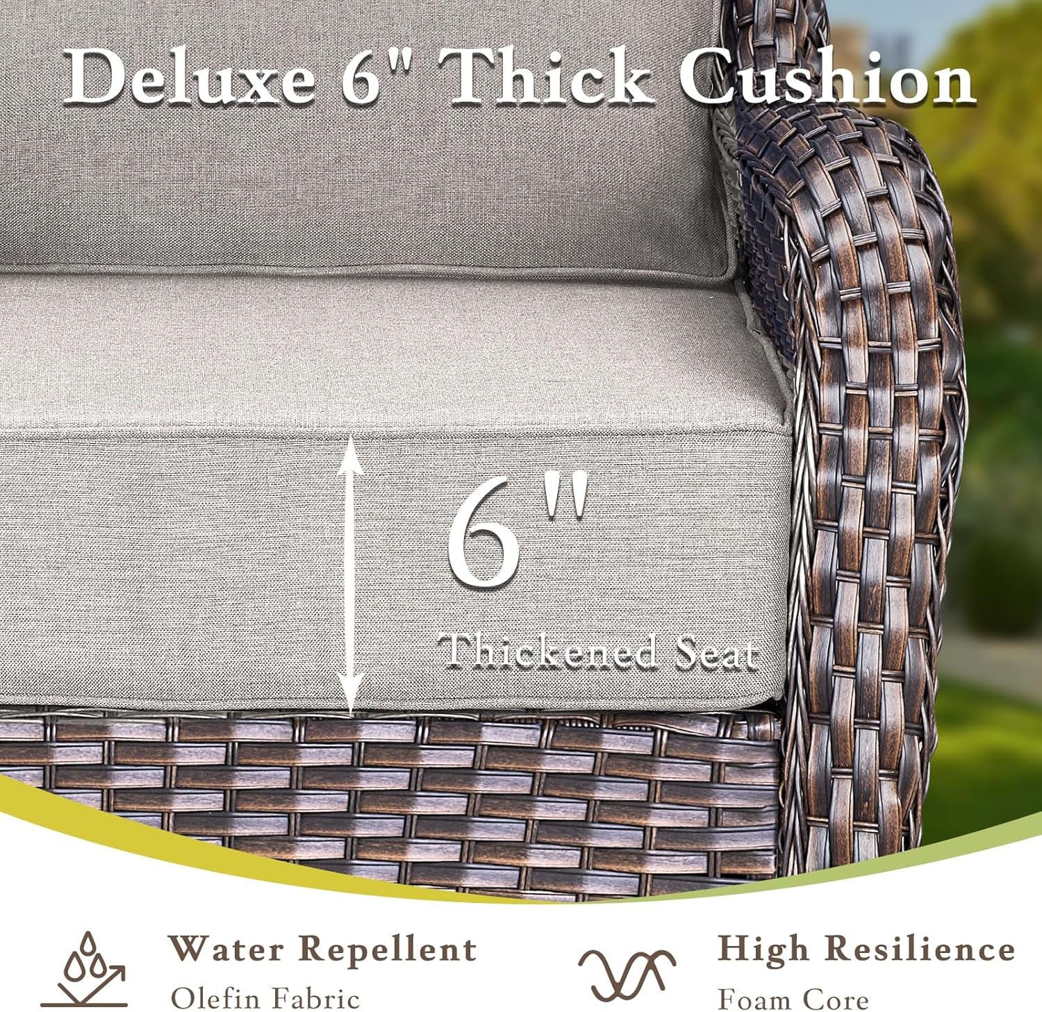 Luxury High Back Outdoor Furniture with 6-Inch Extra Thick Cushions, Patio Furniture Set with Fire Pit Table & Swivel Chairs, 9 PCS Wicker Conversation Set for Yard, Deck, Poolside, Brown/Beige