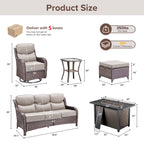 9 Pieces Patio Furniture Sets with Fire Pit Table,Swivel Chairs with 6" Thick Cushion,Sofa and Ottomans,Patio Conversation Sets for Porch Deck Garden Backyard