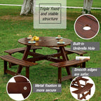 Outdoor 8- Person Round Picnic Table with Built-In Benches