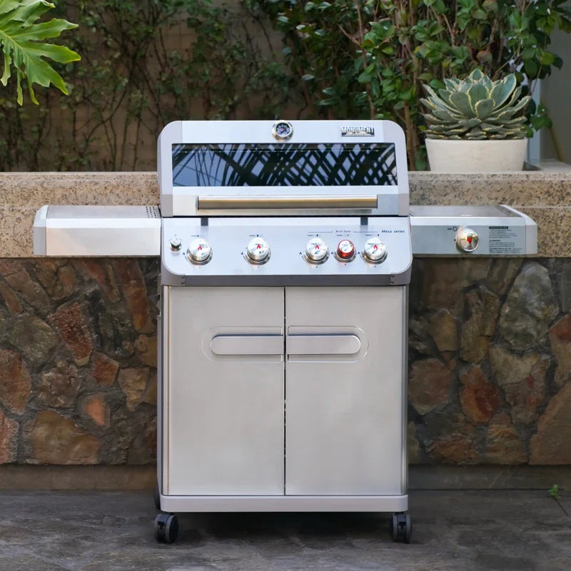 Mesa 415Bz,4-Burner Liquid Propane Infrared Gas Grill with Side Burner and Cabinet, 62,000 BTU – Perfect for Family Bbqs（With Free Cover）,Holiday Gift