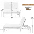 5-Position Adjustable Backrest Double Chaise Lounge Outdoor