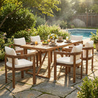 7- Piece Acacia Wood Outdoor Dining Set with Cream Cushions