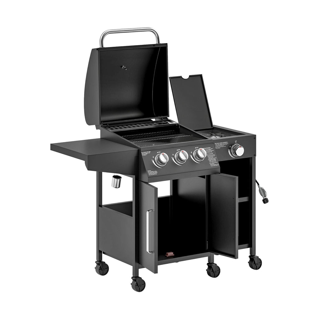 Castelle Flame 15K BTU Barbecue Propane Liquid Propane Grill with Side Burner