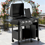 Castelle Flame 15K BTU Barbecue Propane Liquid Propane Grill with Side Burner