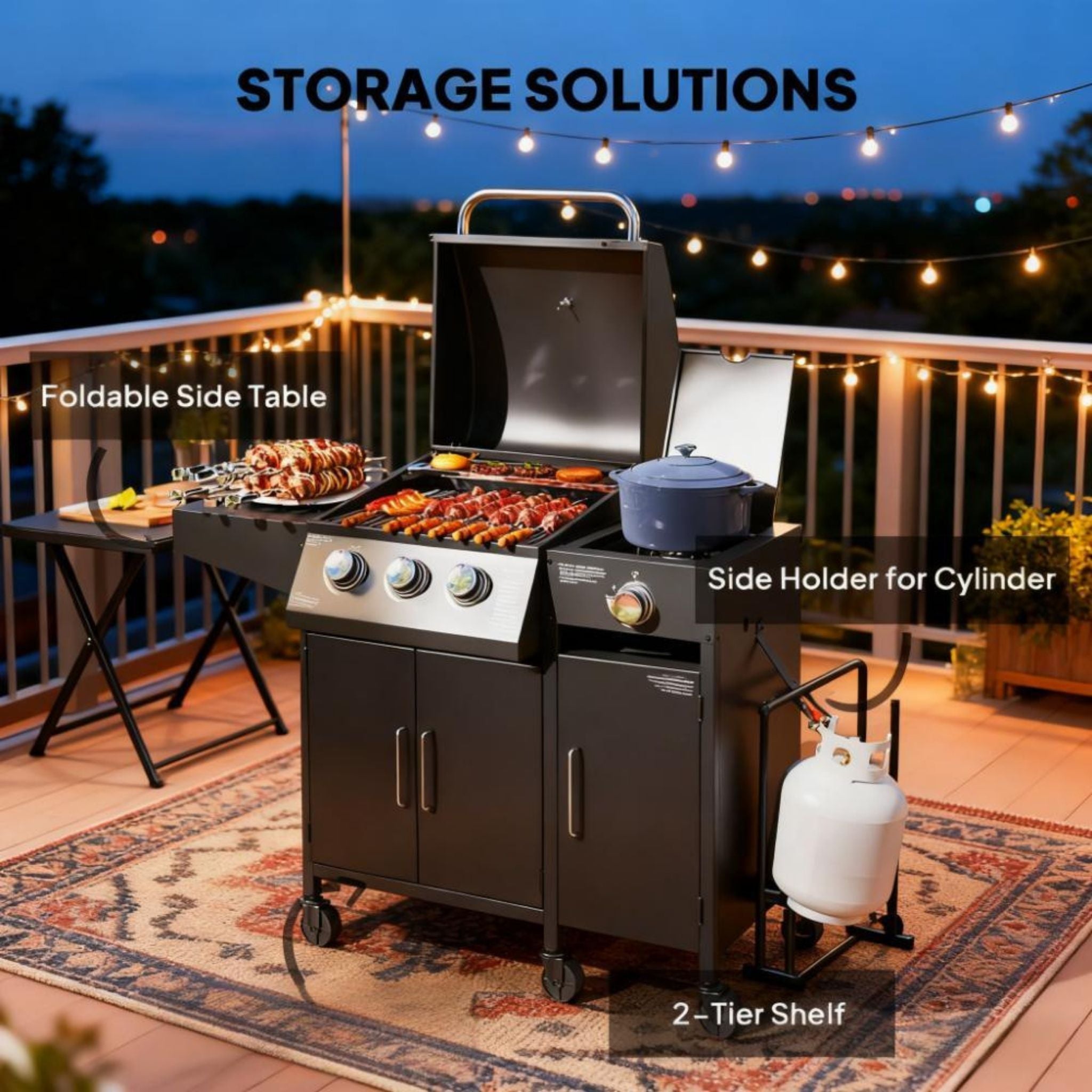Castelle Flame 15K BTU Barbecue Propane Liquid Propane Grill with Side Burner