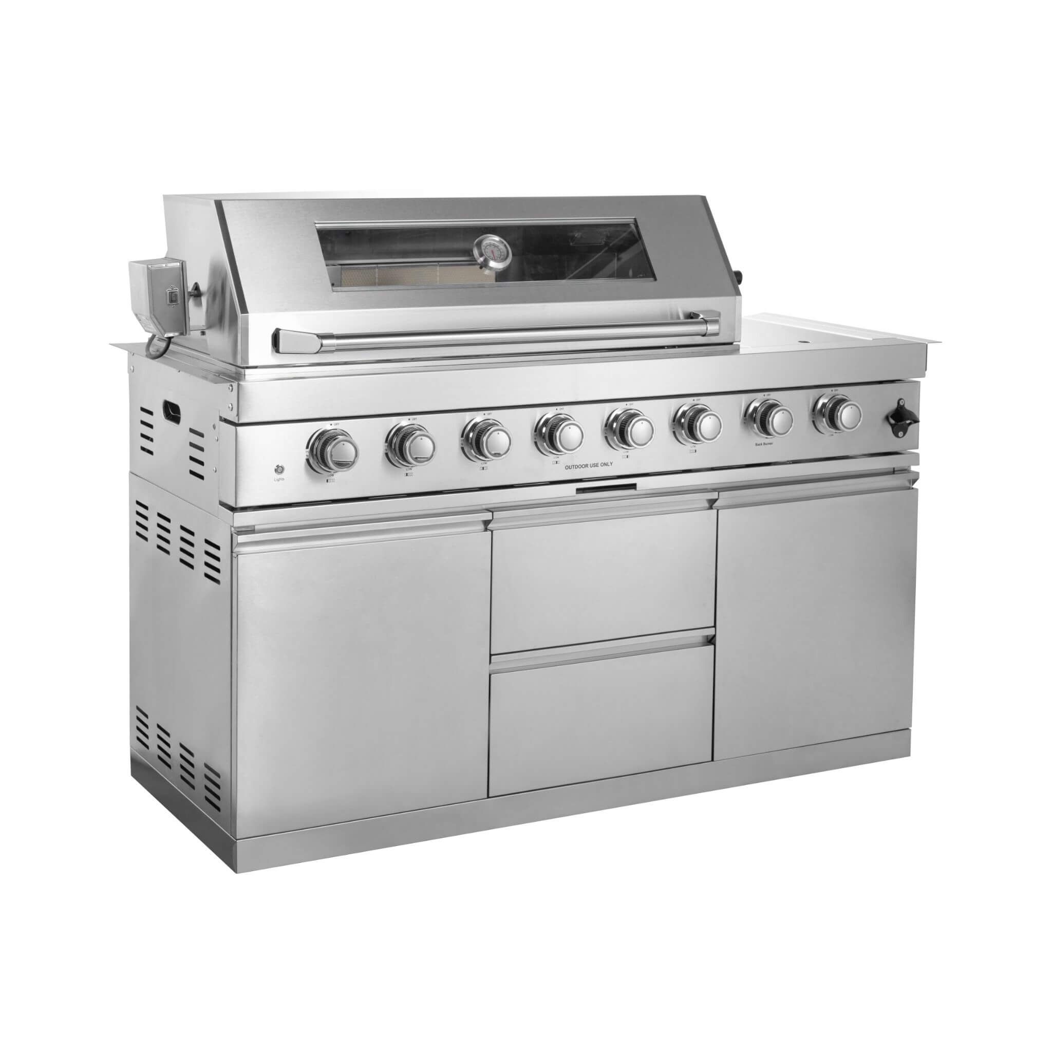 Castelle Flame Montclair 58-Inch 6-Burner 96K BTU Gas Outdoor Liquid Propane Grill Island with Wine Cooler and Rotisserie