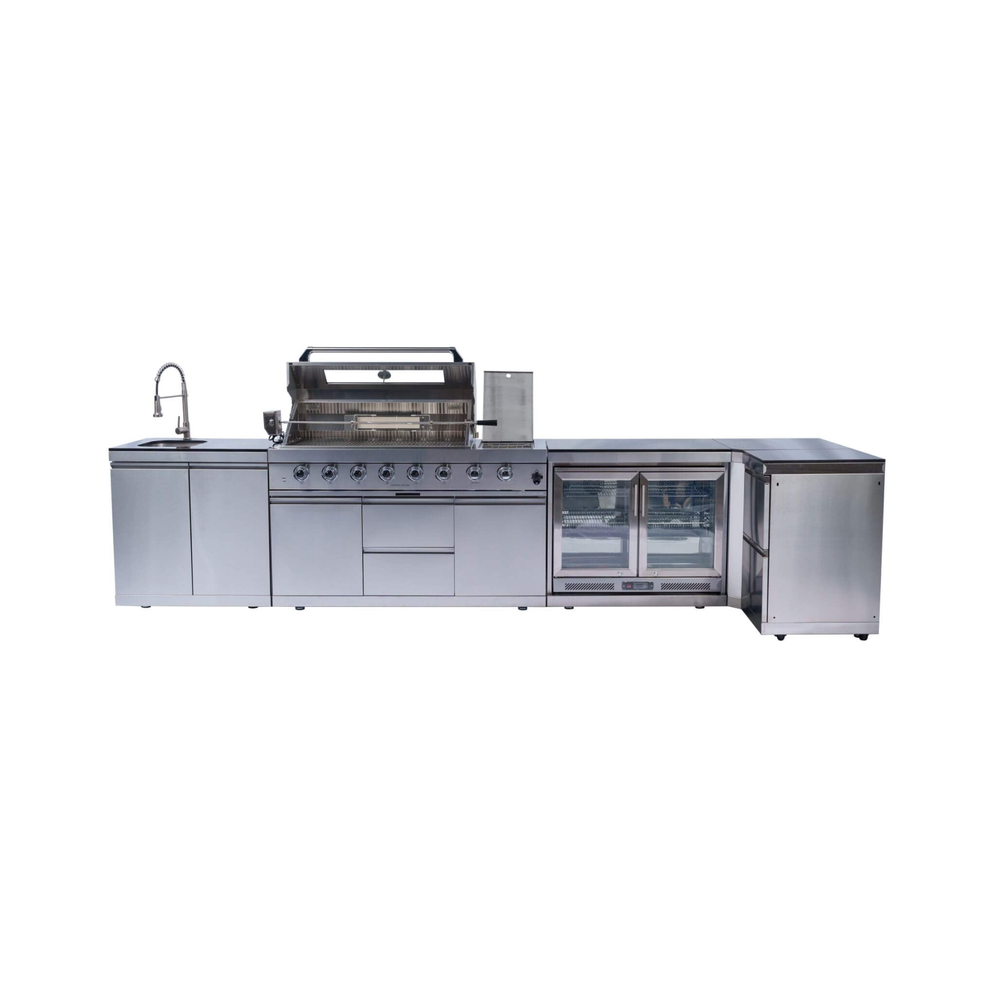 Castelle Flame Montclair 58-Inch 6-Burner 96K BTU Gas Outdoor Liquid Propane Grill Island with Wine Cooler and Rotisserie