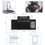 Castelle Flame Avalon 43-Inch 6-Burner 85K BTU Outdoor BBQ Kitchen Grill Island With Wine Fridge, Rotisserie Kit, And Sink