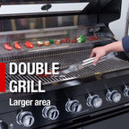 Castelle Flame Avalon 43-Inch 6-Burner 85K BTU Outdoor BBQ Kitchen Grill Island With Wine Fridge, Rotisserie Kit, And Sink