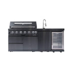 Castelle Flame Avalon 43-Inch 6-Burner 85K BTU Outdoor BBQ Kitchen Grill Island With Wine Fridge, Rotisserie Kit, And Sink