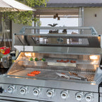 Castelle Flame Valmont 43-Inch 6-Burner 85K BTU Outdoor BBQ Kitchen Grill Island with Granite Countertops, Rotisserie Kit, Cabinets, And Sink