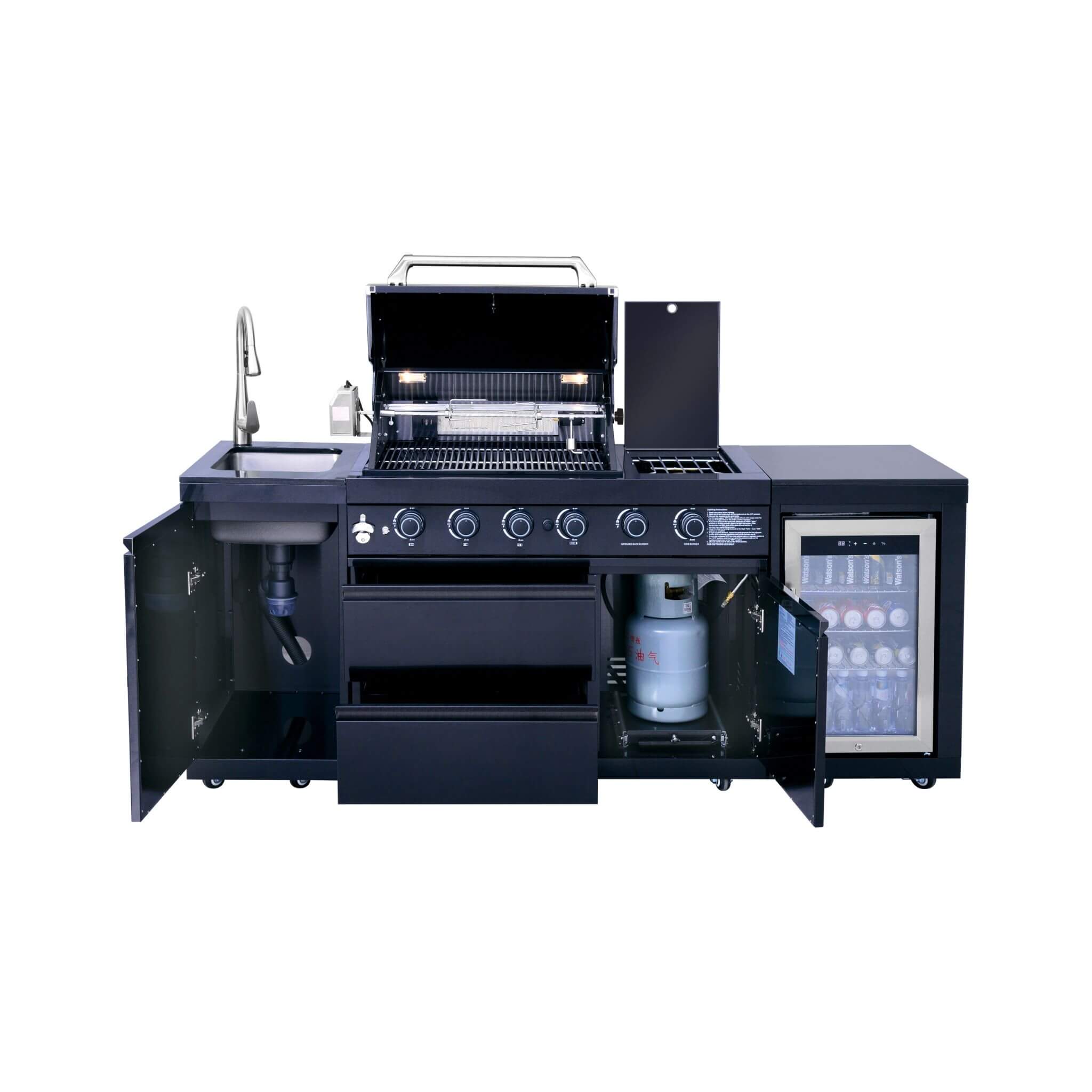 Castelle Flame Monarch 4-Burner 72000 BTU Liquid Propane Grill Island with Fridge and Sink