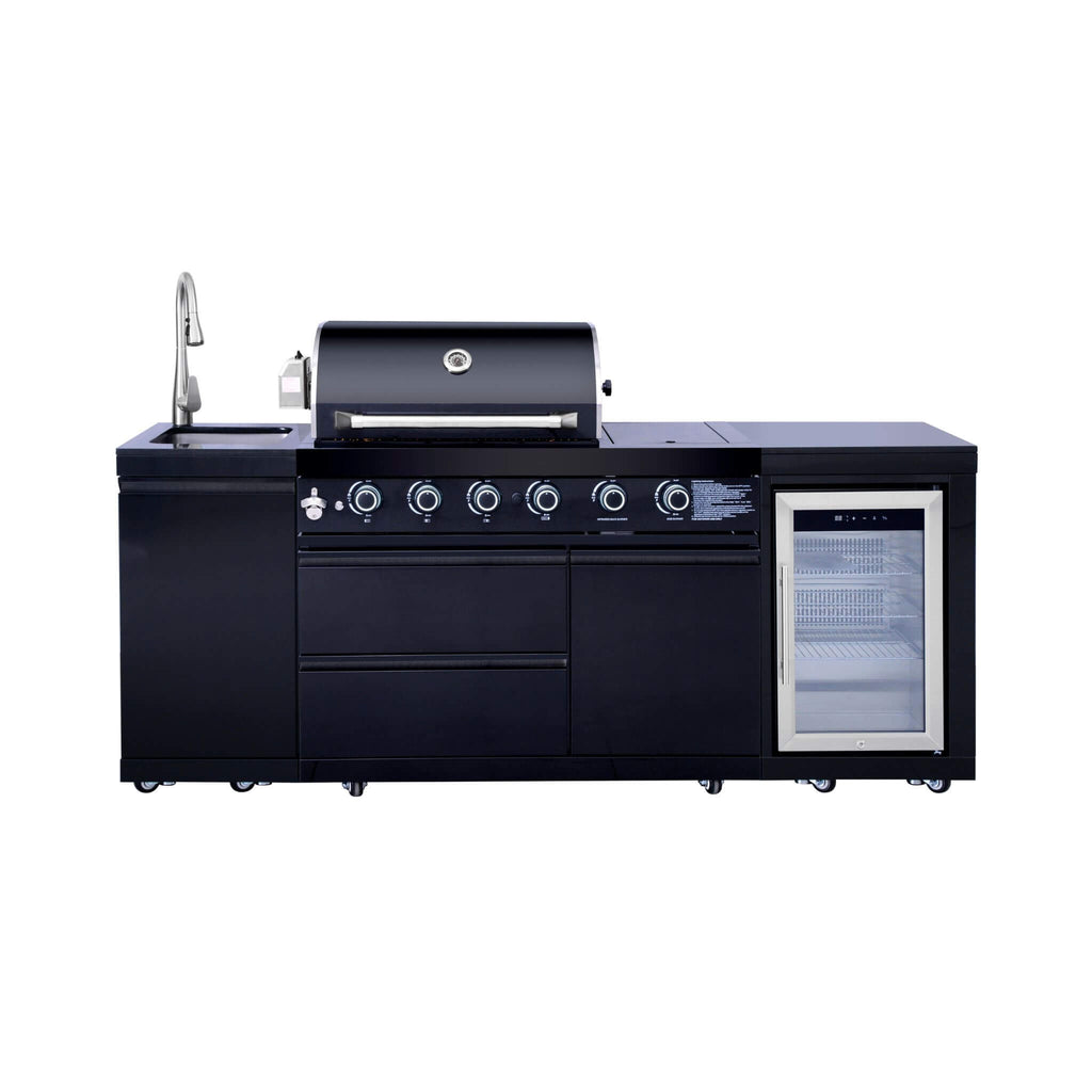 Castelle Flame Monarch 4-Burner 72000 BTU Liquid Propane Grill Island with Fridge and Sink