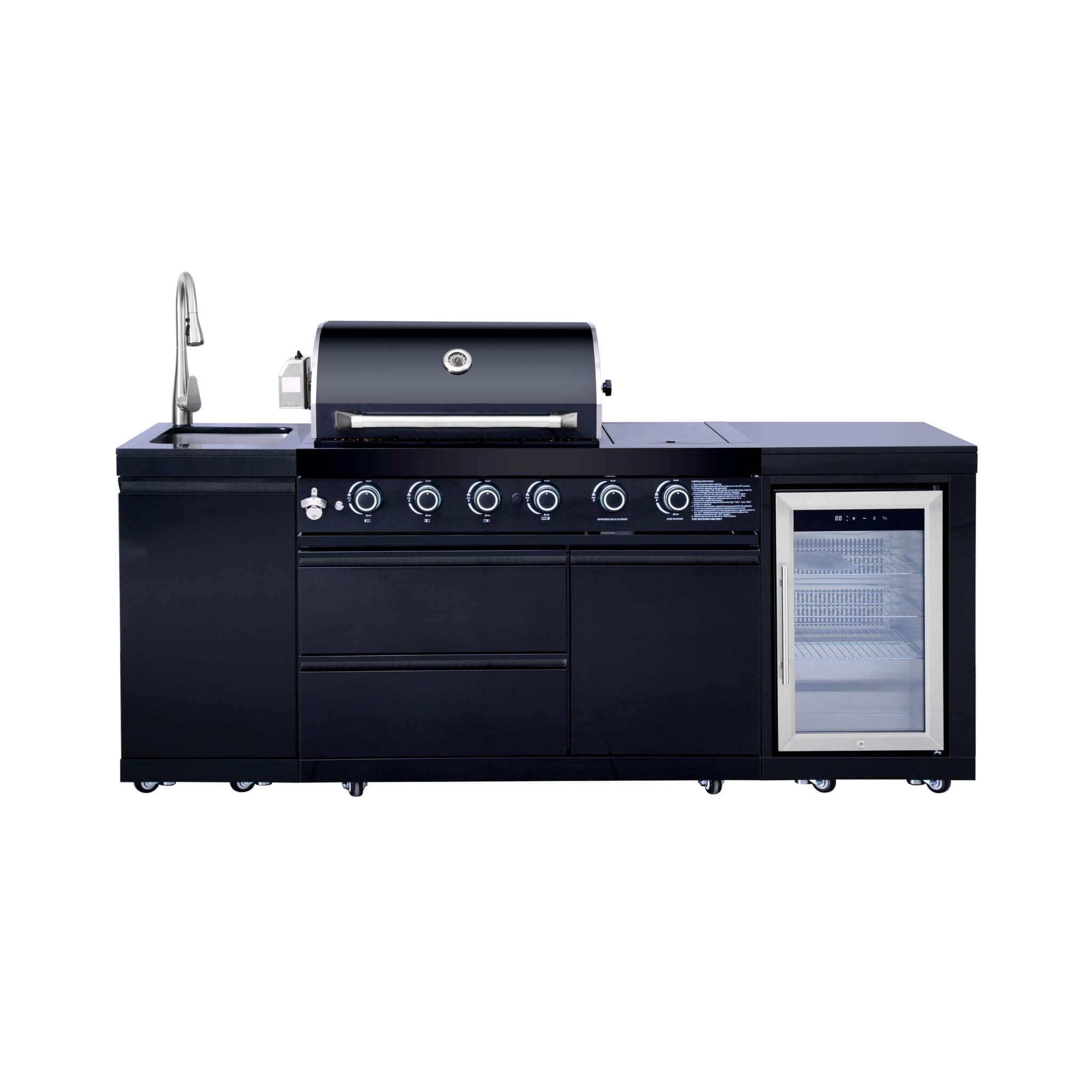 Castelle Flame Monarch 4-Burner 72000 BTU Liquid Propane Grill Island with Fridge and Sink