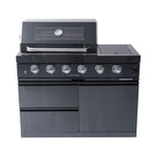 Castelle Flame Ember Premium Black Stainless Steel 4-Burner Liquid Propane Kitchen Grill Island with Rotisserie Kit