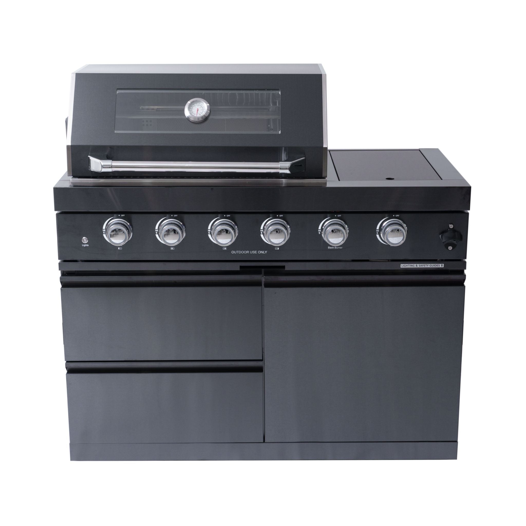 Castelle Flame Ember Premium Black Stainless Steel 4-Burner Liquid Propane Kitchen Grill Island with Rotisserie Kit