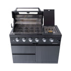 Castelle Flame Ember Premium Black Stainless Steel 4-Burner Liquid Propane Kitchen Grill Island with Rotisserie Kit