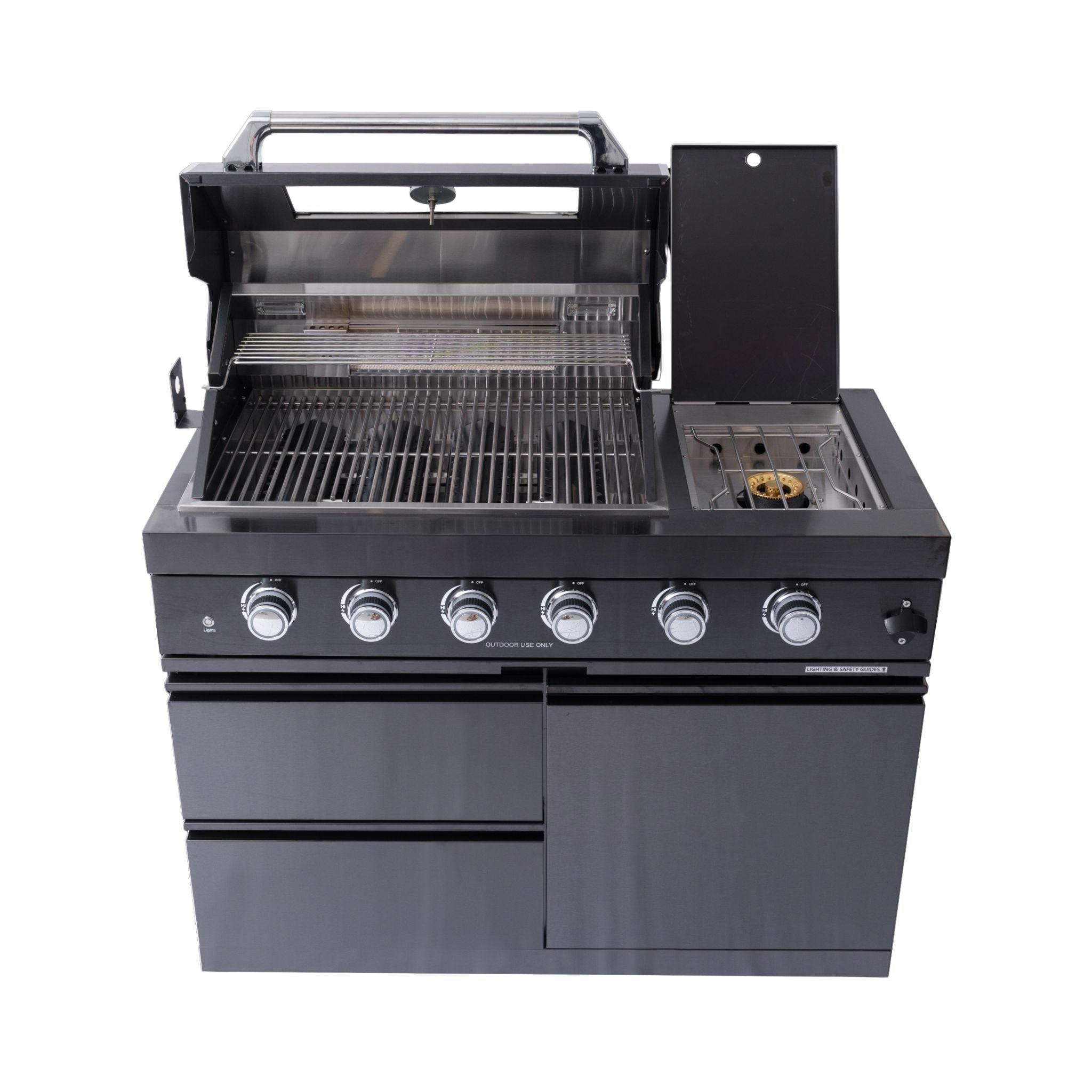 Castelle Flame Ember Premium Black Stainless Steel 4-Burner Liquid Propane Kitchen Grill Island with Rotisserie Kit