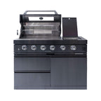 Castelle Flame Ember Premium Black Stainless Steel 4-Burner Liquid Propane Kitchen Grill Island with Rotisserie Kit