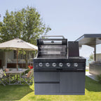 Castelle Flame Ember Premium Black Stainless Steel 4-Burner Liquid Propane Kitchen Grill Island with Rotisserie Kit