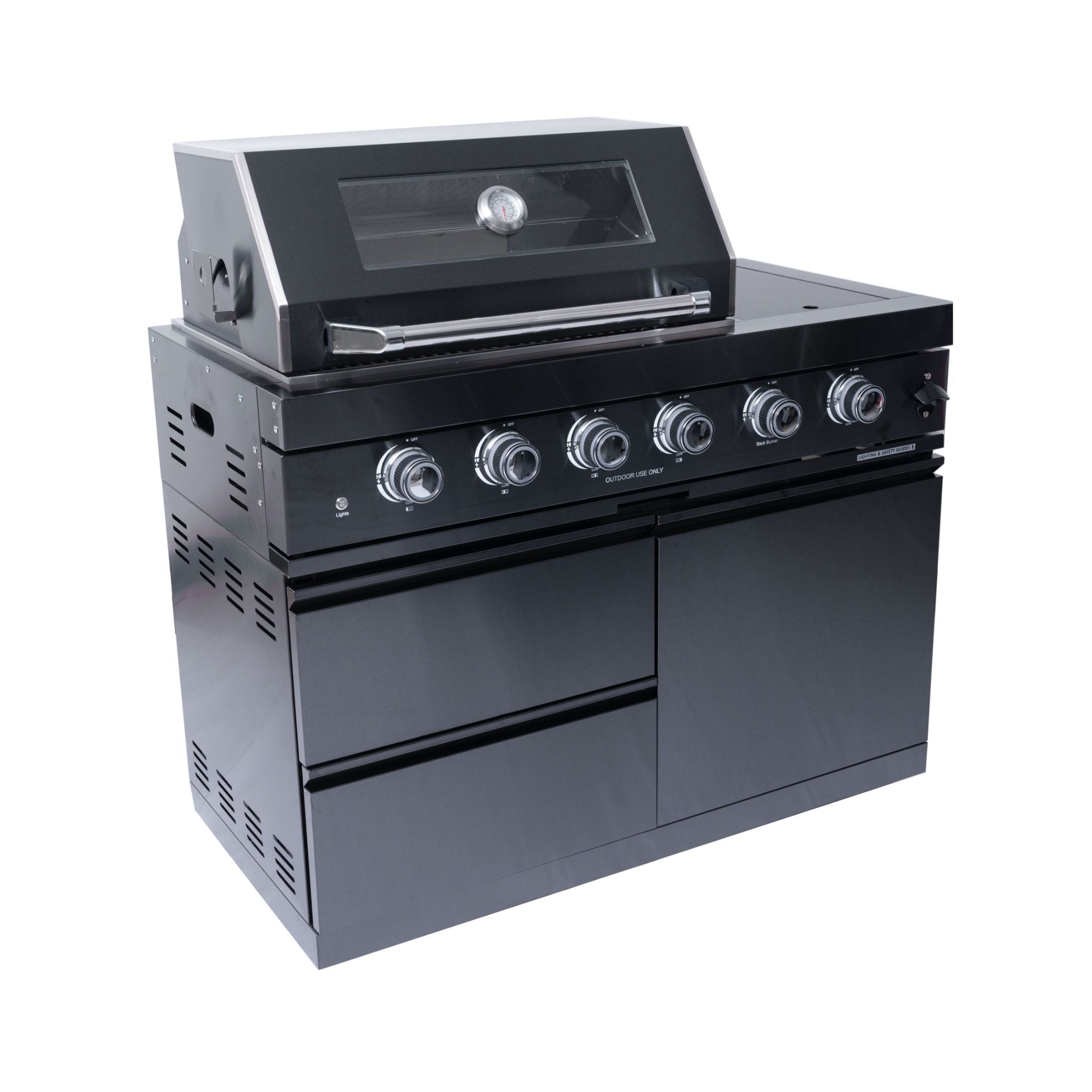 Castelle Flame Ember Premium Black Stainless Steel 4-Burner Liquid Propane Kitchen Grill Island with Rotisserie Kit