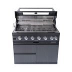 Castelle Flame Inferno Premium Black Stainless Steel 6-Burner Liquid Propane Kitchen Grill Island with Rotisserie Kit