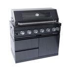Castelle Flame Inferno Premium Black Stainless Steel 6-Burner Liquid Propane Kitchen Grill Island with Rotisserie Kit