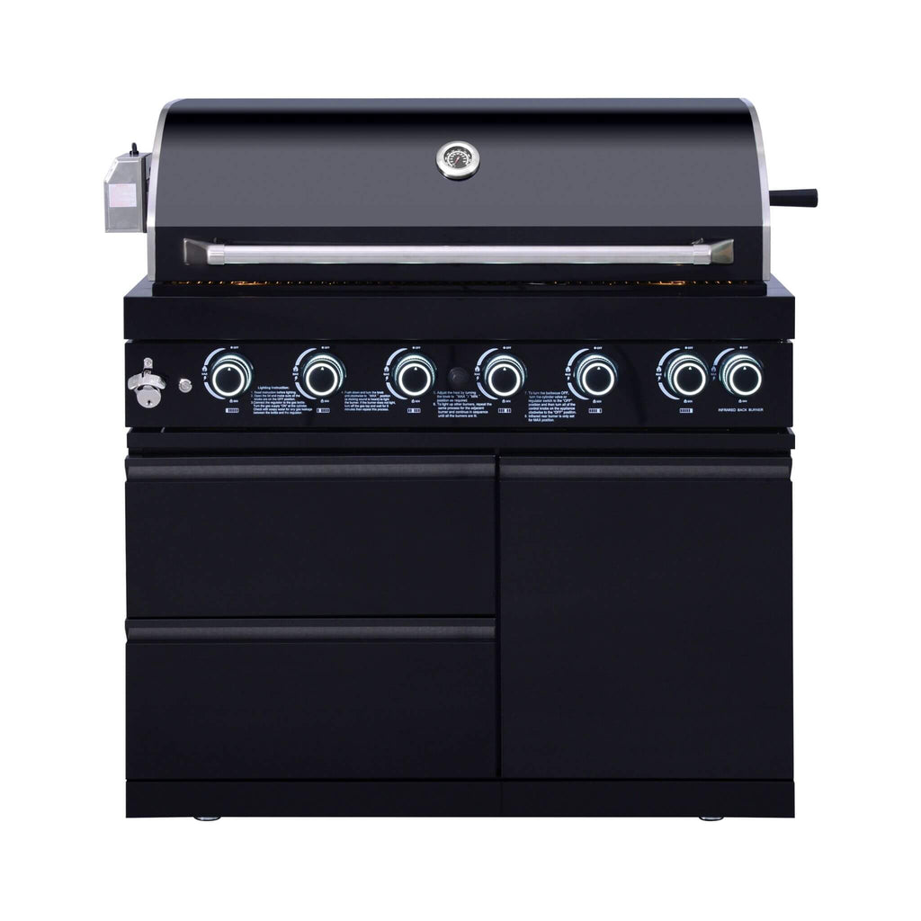 Castelle Flame Summit 6-Burner 85000 BTU Liquid Propane Grill Island with Sink and Fridge