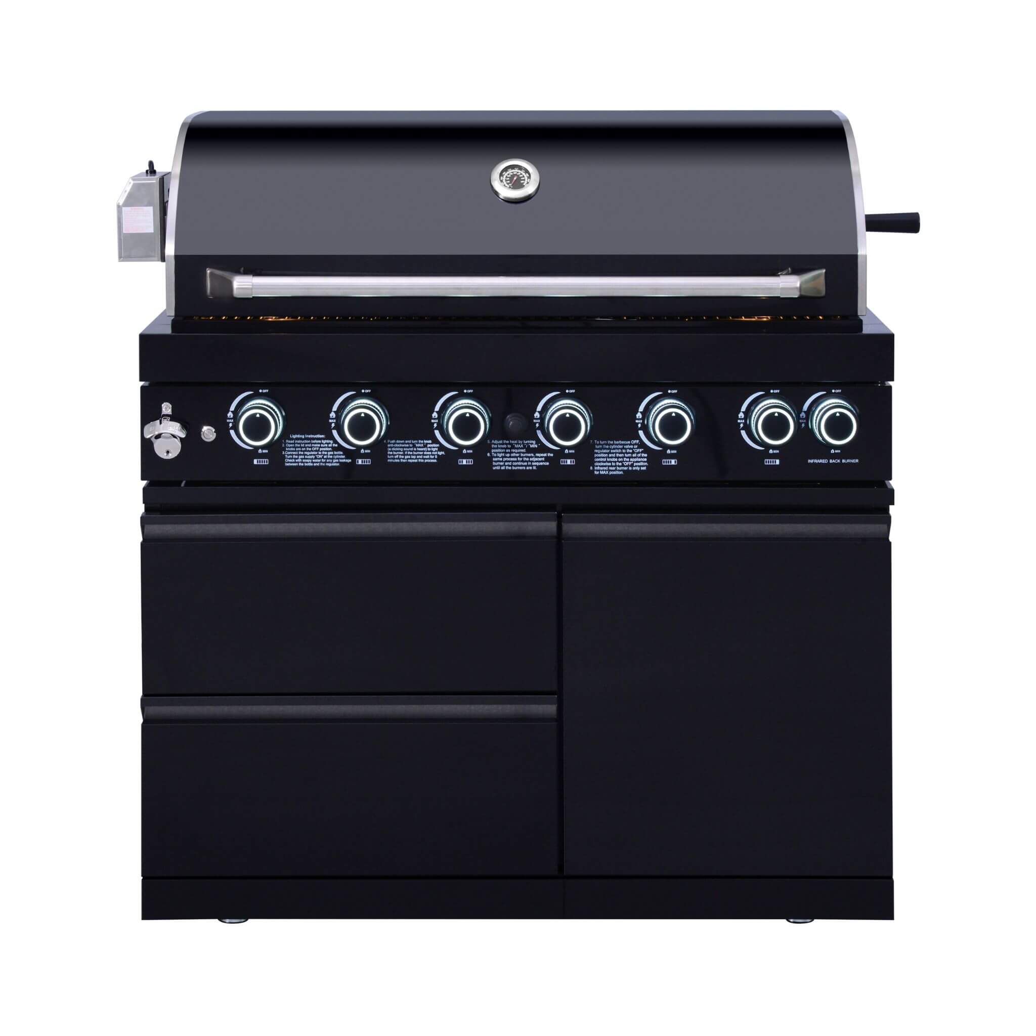 Castelle Flame Summit 6-Burner 85000 BTU Liquid Propane Grill Island with Sink and Fridge