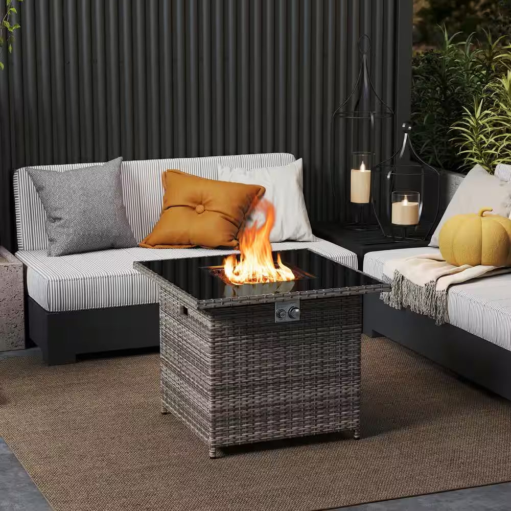32.5 In. 5,000 BTU Propane Fire Pit Table with Tempered Glass Top, Gray