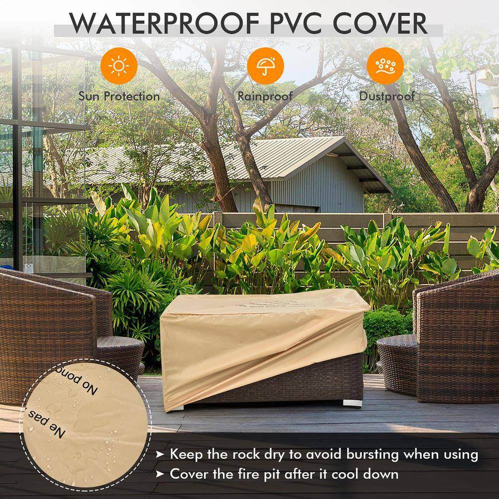 8-Piece Patio Rattan Furniture Set Fire Pit Table Tank Holder Cover Deck off White