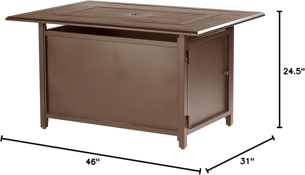 Istanbul-Fpt-Bn Rectangular 46 In. X 31 In. Aluminum Propane Pit, Glass Beads, Two Covers, Lid, 57,000 Btus in Brown Finish Fire Table