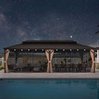 13 Ft.X 20 Ft.Bronze Patio Outdoor Gazebo for Backyard Hardtop Aluminum Frame with Hooks,Netting,Khaki Curtain,36-Lights
