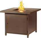 Square 32 In. X 32 In. Aluminum Propane Fire Pit Table with Glass Beads, Two Covers, Lid, 37,000 Btus in Brown Finish