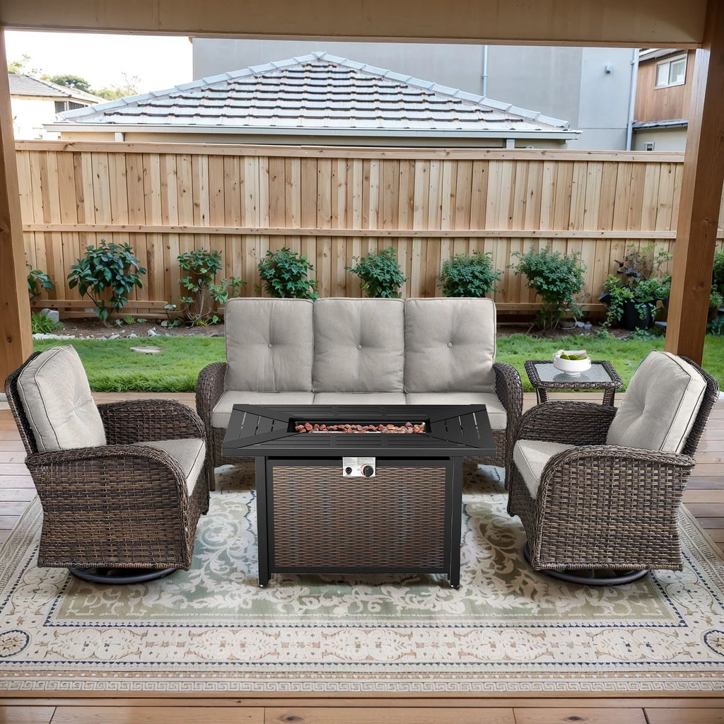 Outdoor Fire Pit Conversation Set, 3-Seat Sofa & Chairs Patio Furniture Set