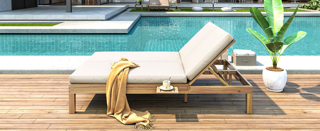 5-Position Adjustable Backrest Double Chaise Lounge Outdoor