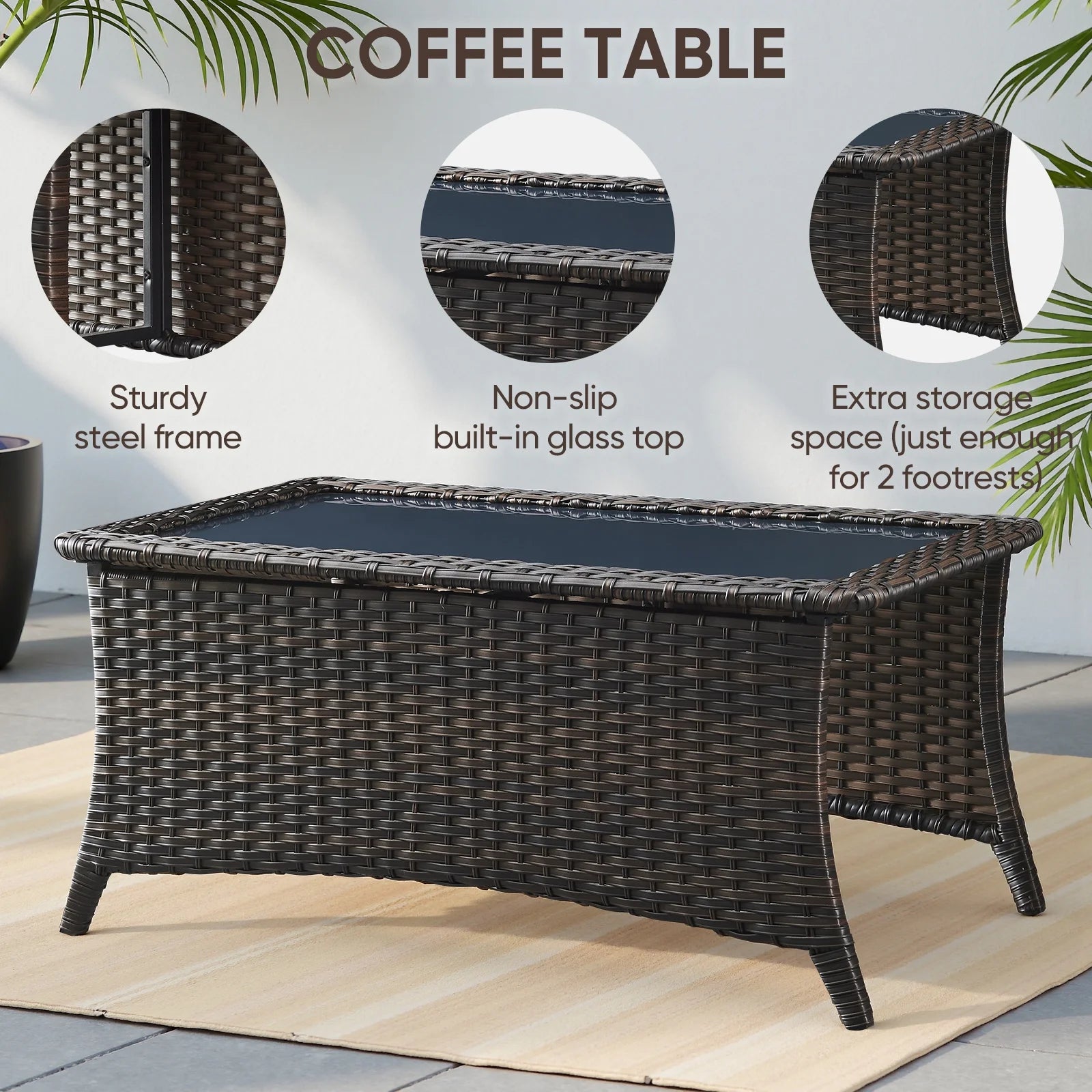 6 Pieces Luxury Outdoor Patio Furniture Sets Outdoor Conversation Sets with Swivel Rocker Patio Chairs with 6" Thick Cushion,Sofa and Glass Coffee Table for Porch Deck Backyard Poolside