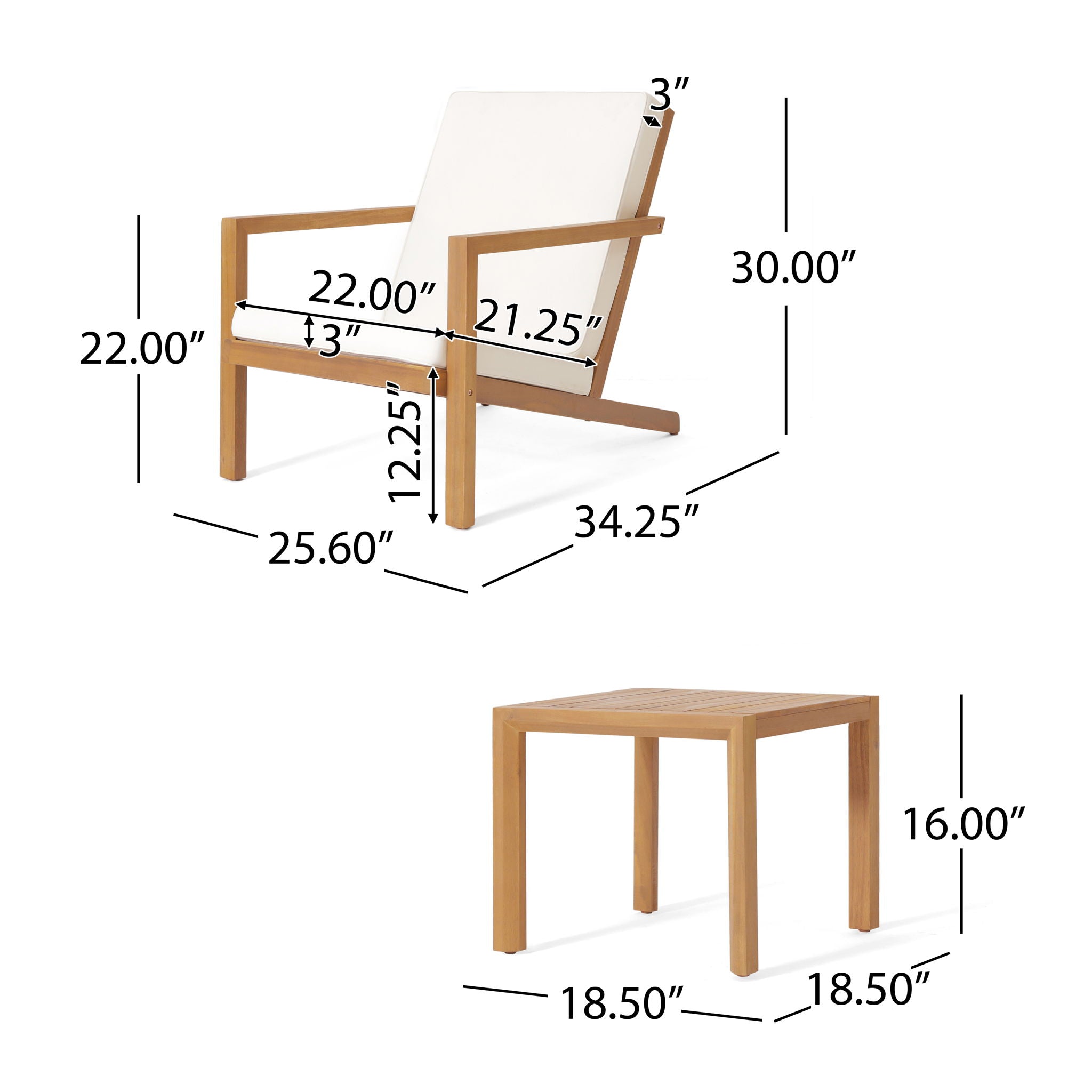 3- Piece Outdoor Chat Set with Table And 2 Adirondack Chairs - White / Brown Patina