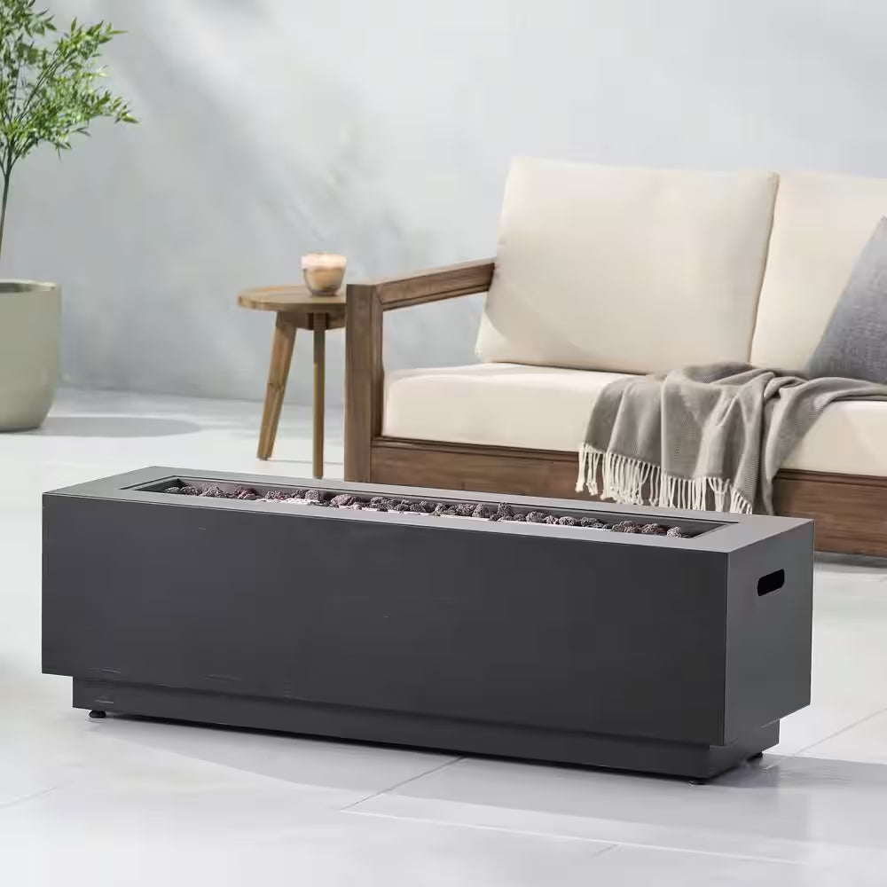 48 In. W X 15 In. H Square Iron Gas Burning Outdoor Fire Pit in Brown
