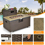 8-Piece Patio Rattan Furniture Set Fire Pit Table Tank Holder Cover Deck off White