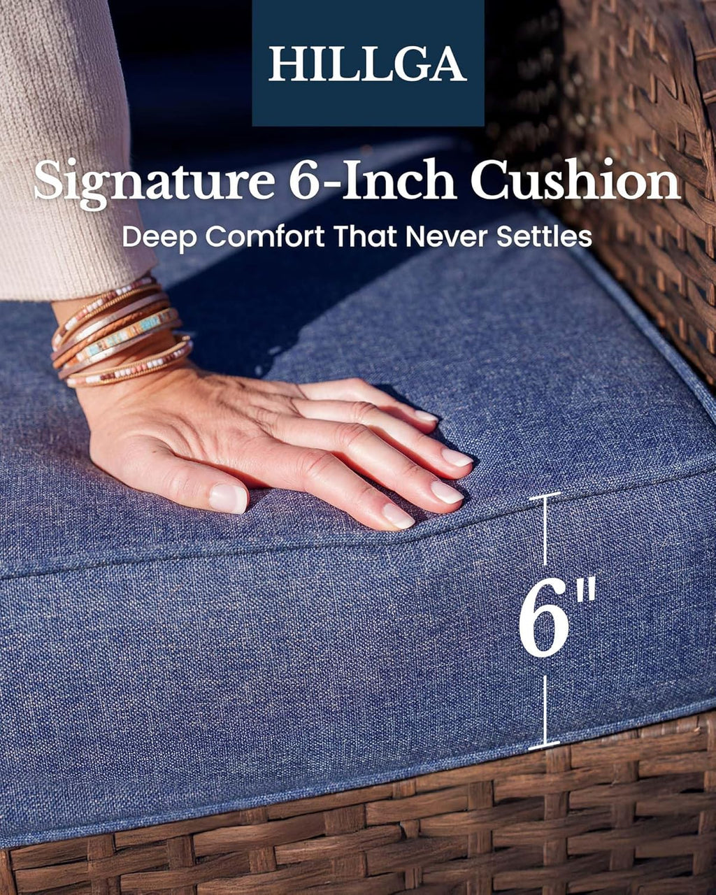 7-Piece Luxury Patio Furniture Set with 6" Thick Cushions, Weather-Resistant Wicker High Back Swivel Rocker Chairs, Senior-Friendly Outdoor Sofa Set for Large Deck, Yard and Poolside, Blue(V2)