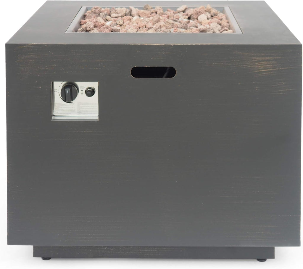 Solomon Outdoor 33-Inch Square Fire Pit, Brushed Brown
